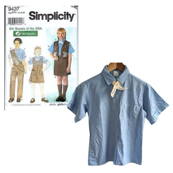 Girl Scouts Other - Vtg 90s/Y2K GIRL SCOUT Brownie Uniform Blue Shirt w/ Cream Snap Tie Girls Sz 12